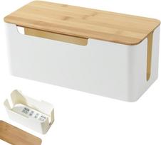 Plastic Cable Box, Cable Management Box, Desk, Cable Organiser with Wooden Lid, Cable Management Box, White, Large, for Hiding TV, Computer, Router, Cable Sockets