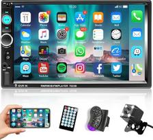 podofo 2 Din Car Stereo Bluetooth Player, MP5 Touchscreen in Dash Digital Display, Bluetooth Multimedia Car Radio, FM, AUX, USB, SD Function with Steering Wheel Control