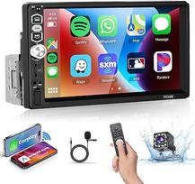 Podofo Carplay 1Din Car Radio with Screen 7 Inch Bluetooth 5.1 Android Car Mirror Link for iOS and Android Microphone/SD/USB/Equalizer/Steering Wheel Control, 7 Colour Button with Reversing Camera