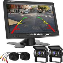 Podofo Dual Rückfahrkamera Set mit 7" Backup Kamera LCD Kfz-Monitor & Zwei Rückfahrkameras,Dual Backup Kamera IP68 wasserdicht, 18IR Nachtsicht, für LKW/Anhänger/Bus/Van(10 Meter Videokabel)
