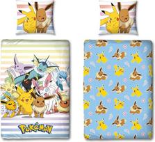 Pokemon 2 dalių patalynės komplektas, 135 x 200 cm + pagalvė 80 x 80 cm, Pokemon Pikachu, šviesiai mėlyna, vaikiška patalynė, 100 % medvilnė, su užtrauktuku