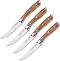 PracticDomus 3 Claveles - 4 kaltinių nerūdijančio plieno kepsnių peilių rinkinys 3Cr13 Kobe Range Kaštonine rankena