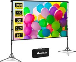 Projector Screen and Stand, Portable Projector Screen for Indoor Outdoor 9:9 4K HD Wrinkle Free Lightweight Movie Screen with Carry Bag for Backyard Movie Night 84 inch