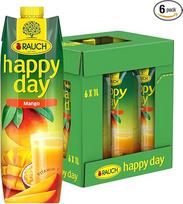 Rauch Happy Day Mango Heavenly Fruit Juice Drink Rafinuotas vaisių sulčių gėrimas su pasiflorų vaisiais Daug vitamino C 6 x 1 litras Tetra Prism