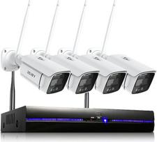 REIGY 3MP WLAN lauko stebėjimo kamerų rinkinys su prožektoriumi, 10CH belaidė NVR stebėjimo sistema + 4 x 1296P belaidė kamera, dvipusis garsas, judesio aptikimas, spalvotas naktinis matymas, be kietojo disko
