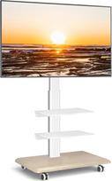 RFIVER Mobile TV Stand on Wheels TV Floor Stand Rollable with 3 Shelves for 26-65 Inch TVs, Height-Adjustable Swivel TV Stand TV Trolley with Wooden Base up to 35 kg Max. VESA 400 x 400 mm