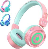 riyo Children's Bluetooth Headphones, Wireless with LED Lights, Bluetooth 5.0, Foldable Stereo Sound for School, Tablet, PC