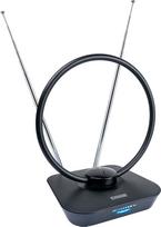 SCHWAIGER 720365 DVB-T2 vidaus antena aktyvi su stiprintuvu DAB+ DVB-T antena TV LTE Cut Filter Priėmimas Skaitmeninė televizija Teleskopiniai strypai su pagrindu Apvali antena