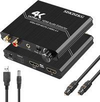SDKDZKG HDMI 2.0 garso išvestis, HDMI optinis Toslink SPDIF 3,5 mm stereofoninis R/L garso išvesties keitiklis su garsumo valdymu, palaiko 4K@60Hz HDCP 2.2 HDR 3D YUV 4:4:4, skirtas PS5/4 Blu-ray