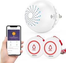 SINGCALL Tuya "WiFi" belaidžio iškvietimo sistema (įrangos atnaujinimas), signalizacijos sistema pagyvenusiems žmonėms, pacientams ir nėščioms moterims, belaidė didelio nuotolio signalizacija, 1 imtuvas ir 2 iškvietimo mygtukai namams
