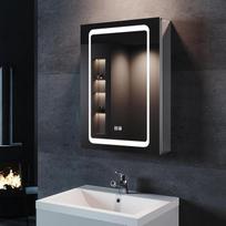 SONNI LED veidrodinė spintelė su apšvietimu 50 x 70 cm Aliuminio anti-mėlingas belaidis vyrių dizainas Vonios spintelė su veidrodžiu ir kištukiniu lizdu, skirta vonios kambariui, atspari vandeniui IP44