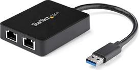 StarTech.com USB 3.0 to Dual Gigabit Ethernet Adapter - USB 3.0 2x 10/100/1000Mbit/s Network Adapter NIC with USB Port - USB to 2x RJ45 - USB Passthrough Port - Black (USB32000SPT)