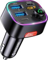 SYNCWIRE Bluetooth 5.3 FM Transmitter Car Charger 48W (PD 36W&12W), Dual USB Port Charger, Car Adapter, Wireless Radio Receiver, LED Display 64GB USB Drive with Light Switch