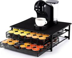 SYSYLYY kavos kapsulių laikiklio stalčius, suderinamas su "Dolce Gusto", 72 kapsulių laikymo organizatorius, neslystančios kojelės, tvirtas, atsparus smūgiams ir metalinis, juodas