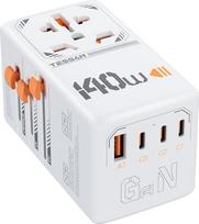 TESSAN 140 W GaN kelioninis adapteris visame pasaulyje su USB C, greitojo įkrovimo USB C adapteris, kelioninis kištukinis adapteris visame pasaulyje su 3 USB C, 1 USB A, kelioninis adapteris ES, JAV, JK, Italija, Japonija, Tailandas, Australija, Kanada