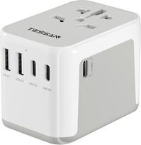 TESSAN kelioninis adapteris visame pasaulyje, universalus kelioninis adapteris su 2 USB ir 3 USB C jungtimis, tarptautinis kištukinis adapteris, kelioninis kištukinis adapteris Vokietijoje, JAV, Anglijoje, Australijoje, kelioninis adapteris