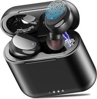 TOZO T6 "Bluetooth" ausinės, belaidės ausinės į ausis, jutiklinis valdymas, su belaidžiu įkrovimo dėklu, IPX8 vandeniui atsparios ausinės, "Bluetooth", įmontuotas mikrofonas, aukščiausios kokybės gilaus boso ausinės sportui,