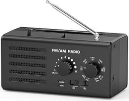 Transistorinis radijas - AM FM nešiojamas radijo imtuvas su geriausiu priėmimu, įmontuotu garsiakalbiu, ausinių lizdu, palaiko USB maitinimą/akumuliatoriaus maitinimą, skirtas namams, lauke ir stovyklavimui (juodas)