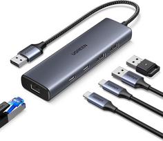 UGREEN USB 3.2 šakotuvas LAN adapteris Ethernet adapteris su 2 x USB C prievadu ir 2 x USB A prievadais, USB A ir RJ45 Gigabitinio tinklo adapteris, suderinamas su nešiojamuoju kompiuteriu, kompiuteriu, komutatoriumi su "Windows", "MacOS" ir kt.