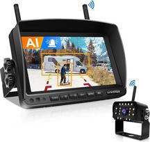 URVOLAX belaidė atbulinės eigos kamera su dirbtiniu intelektu, 7 colių 1080P FHD monitorius, belaidės atbulinės eigos kameros automobiliui, kemperiui, karavanui, sunkvežimiui, naktinis matymas, vandeniui atspari belaidė kamera, garsinis signalas, vaizdo į