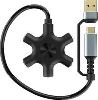 USB A / C į ausinių skirstytuvą, 5 jungčių 3,5 mm garso ausinių skirstytuvas Stereo garso ausinių adapteris, garso ausinių kištukas 5 krypčių 1 vyriškos ir 4 moteriškos lyties skirstytuvas su 3,5 mm stereo kabeliu