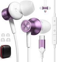 USB C Headphones for iPhone 15 Pro 5G Galaxy A54 A34 A53, Magnetic In-Ear Type C Earplugs with Cable Microphone, Headphones USB C Connection Headset Sport for Samsung S24 Pixel 8 7 Redmi Note 13 Pro+,