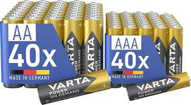 VARTA baterijos, mišri 80 vnt. pakuotė, AA 40 vnt. + AAA 40 vnt., maitinimas pagal poreikį, šarminės, saugomos ekologiškoje pakuotėje, galingos, pagamintos Vokietijoje (tik "Amazon")