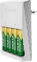 VARTA baterijų įkroviklis, 4 x AA 2100 mAh, įkraunamų baterijų įkroviklis, vienu metu įkrauna 2 arba 4 AA/AAA baterijas, kištukinis įkroviklis, baltos spalvos