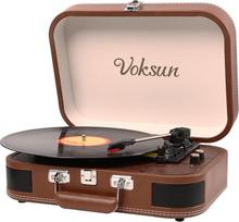 VOKSUN "Bluetooth" plokštelių grotuvas su garsiakalbiu, diržinė pavara, 33/45/78 aps/min, dėklas, vinilo ir MP3 funkcija/USB/Aux-In/RCA