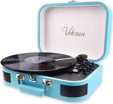VOKSUN "Bluetooth" vinilinių plokštelių grotuvas, patefonas su garsiakalbiu, diržinė pavara 33/45/78 aps/min, patefono dėklas, vinilo ir MP3 funkcija/USB/Aux-In/RCA