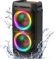 W-KING 220 W Peak 100 W Bluetooth Speaker Large, Party Box, Loud Sound, V5.3, IPX6, Music Box, Karaoke Party Boom Box, Subwoofer, Bass, 115 dB Sound/RGB Light/EQ, MIC & Guitar IN, 24H, Camping, Beach,