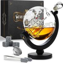 WHISISKEY viskio karafos rinkinys - viskio dovanų rinkinys - dovanos vyrams - dovanos vyrams - gimtadienio dovana vyrui - dekanteris su gaubliu 900 ml, dovanų dėžutė, 4 viskio akmenys