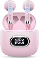 Wireless Bluetooth 5.3 In-Ear Headphones with 4 HD Mics, 42 Hours, 2024, ENC Noise Cancelling Earbuds, Deep Bass, IP7 Waterproof, LED Display, Pink