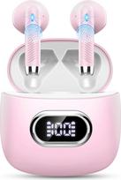 Wireless Bluetooth 5.3 In-Ear Headphones with 4 HD Mics, 42 Hours, 2024, ENC Noise Cancelling Earbuds, Deep Bass, IP7 Waterproof, USB-C, Pink and White