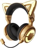YOWU RGB Cat Ear Headphones 4, Upgraded Wireless and Wired Gaming Headset with Attachable HD Microphone, Active Noise Reduction (4, Gold)
