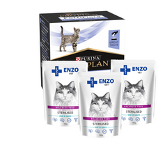 PURINA PVD FortiFlora Cat 30 paketėlių + 3x ENZO VET Sterilizuota su veršiena padaže 100g