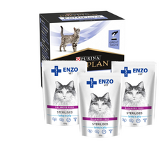 PURINA PVD FortiFlora Cat 30 paketėlių + 3x ENZO VET Sterilizuota dieta sterilizuotoms katėms su kalakutiena želė 100g