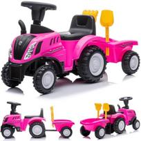 Traktorius su pedalais ir priekaba vaikams Sun Baby New Holland, rožinė