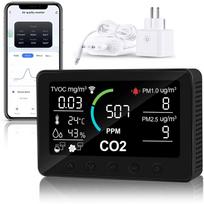 Daugiafunkcinis WiFi oro kokybės matuoklis su išmaniuoju kištuku (CO2/LOJ/PM2.5/PM1.0/Temperatūra/Drėgmė), juodas