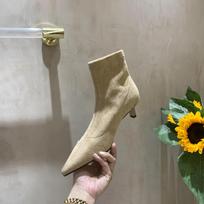 Vintažiniai Ankle Boots Moteriški Batai Madingi Smailus Pirštas Ruduo Žiema Žemas Kulnas Ponios Elegantiški Tamprios Plonos Velūrinės Trumpi Batai 35 abrikosas