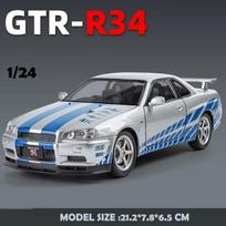 2024 m. Nauja 1:24 mastelio automobilis „Nissan Skyline GTR-R34“ lydinio transporto priemonės modelis, lieto metalo „Fast Furious“ kolekciniai vaikų gimtadienio žaislai dovanos balta