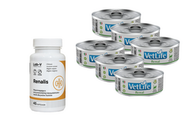 Farmina Vet Life Renal Cat 6x85g + LAB-V Renalis - lėtinio inkstų nepakankamumo palaikymas šunims ir katėms 45 kapsulėsj
