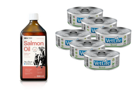 Farmina Vet Life Renal Cat 6x85g + Lab-V 100% lašišų aliejus įvairaus amžiaus šunims ir katėms 500ml šalto spaudimo