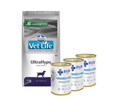 FARMINA Vet Life Dog Ultrahypo 12kg + ENZO VET Hipoalerginė dieta su kalakutiena šunims 3x400g