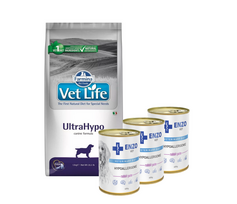 FARMINA Vet Life Dog Ultrahypo 12kg + ENZO VET Hipoalerginė dieta su triušiena šunims 3x400g
