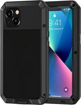 „iPhone 16 15 14 13 12 11 Pro Max XS XR 8 7 Plus Tank Armor“ metalinis telefono dėklas, atsparus smūgiams, aliuminio dangtelis, stiklo ekrano apsauga For iPhone 16 Pro Max&aluminum juoda