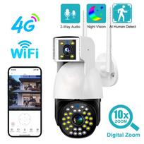 „WiFi“ / 4G „Sim“ IP kamera lauko vandeniui atspari kamera dviejų objektyvų automatinio sekimo naktinio matymo CCTV saugos apsauga V380 Pro namų monitorius 8MP WiFi Camera balta