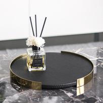 Lengva prabanga yra odinis apvalus padėklas, kūrybingas namų, viešbučio svetainės, miegamojo, tualetinio staliuko, vonios reikmenų laikymo padėklas Black + gold frame M1002826