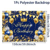 Blue Gold Birthday Backdrop Background Royal King Crown Happy Birthday Party Decorations Background Kids Boy Birthday Suppies