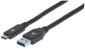 Laidas Manhattan USB To USB Type-C USB, USB Type-C, 3 m, juoda sp.